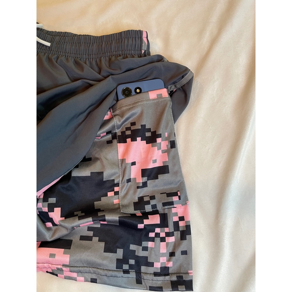 Lot 3 Womens 2-in-1 Running Shorts XL Compression Liner Phone Pocket Pink Camo - Picture 3 of 15